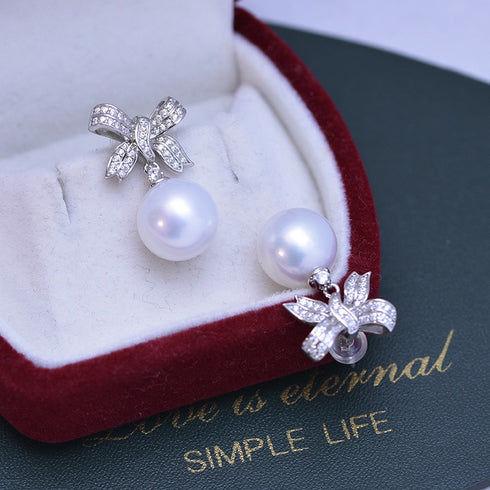 Bow Pearl Drop Earrings – Sterling Silver / Gold Vermeil