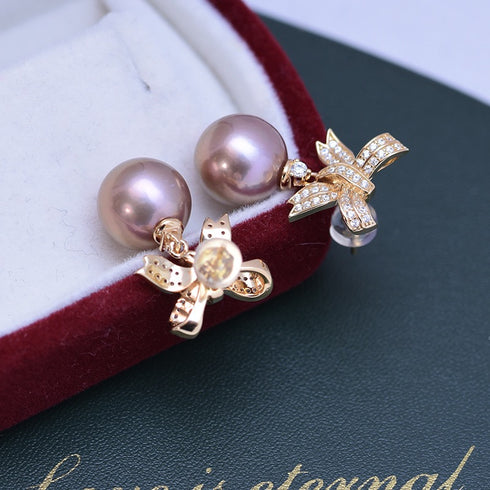Bow Drop Pearl Earrings – Sterling Silver / Gold Vermeil