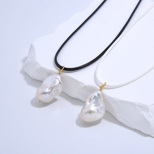 Baroque Pearl Leather Cord Necklace - May-Lynn