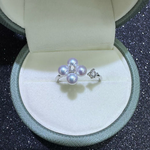 Dainty Floral Pearl Open Ring – Sterling Silver