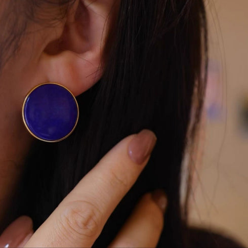 Lapis Lazuli Round Earrings – Gold Vermeil