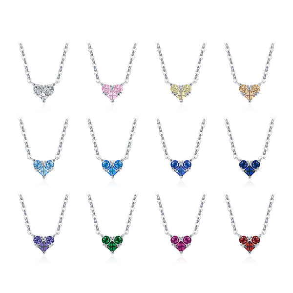 Colorful Birthstone Heart Pendant Necklace - Sterling Silver