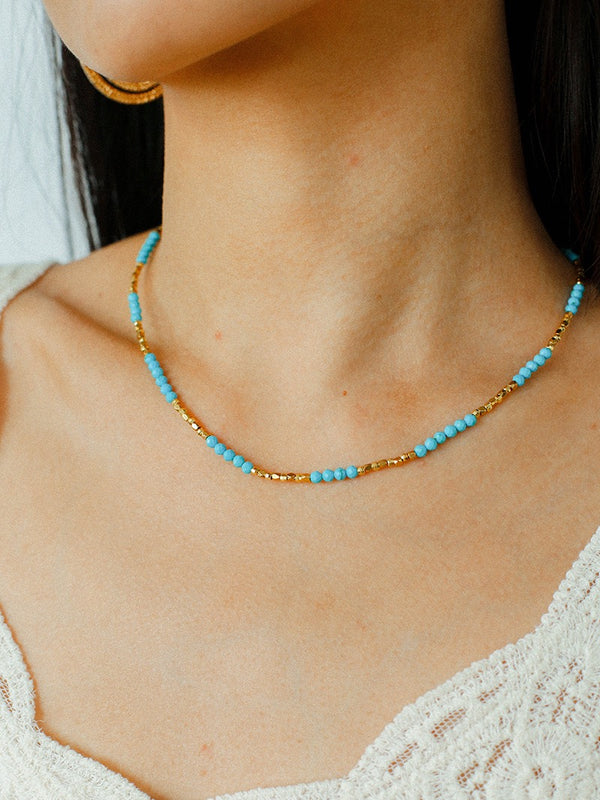 Turquoise Gold Beads Short Necklace / Bracelet - Coastal Elegance (Purchase Separately)