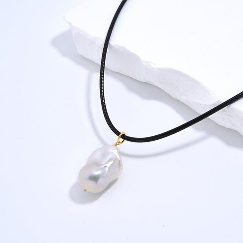 Baroque Pearl Leather Cord Necklace - May-Lynn