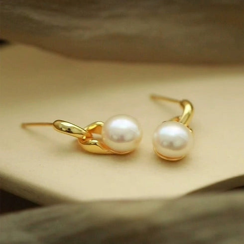 Gold Chain Freshwater Pearl Stud Earrings