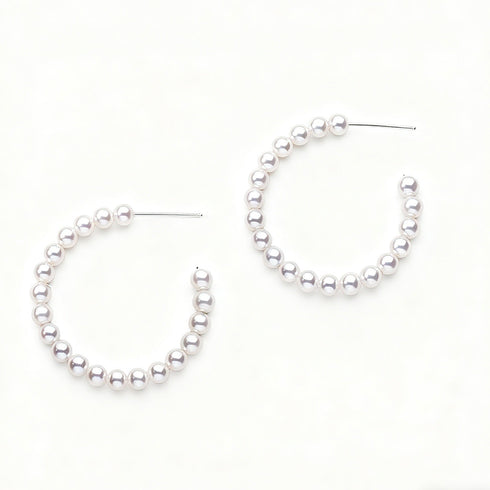 Elegant Pearl Bead Circle Hoop Earrings