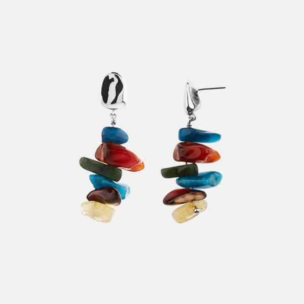 Rainbow Irregular Gemstone Drop Earrings
