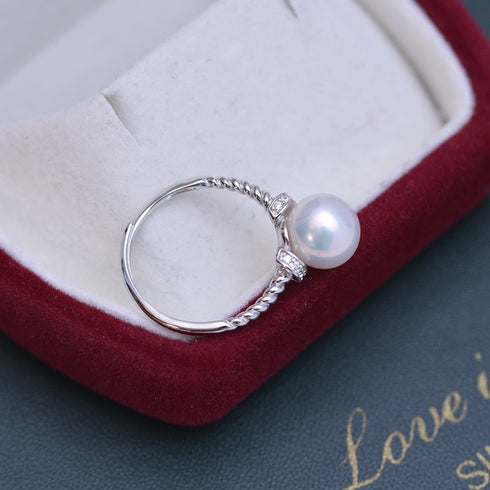 Twisted Band Freshwater Pearl Adjustable Ring – Sterling Silver