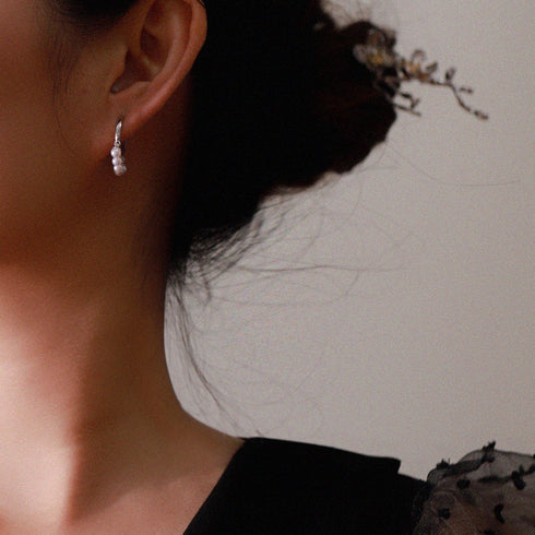 Tassels Pearl Hoop Earrings - Sterling Silver