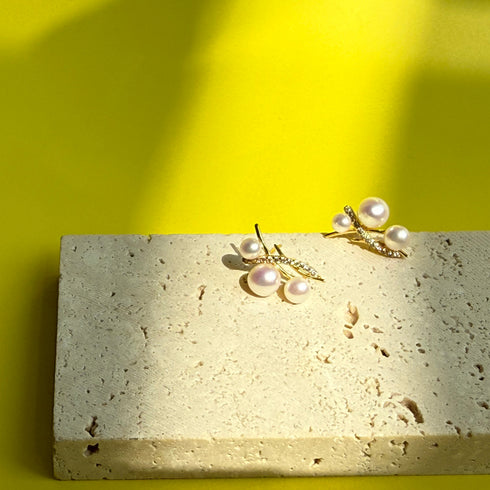 Tree Branch Pearl Zironia Earrings - 18K Gold Vermeil