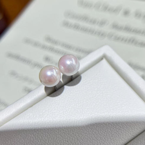 7-7.5mm White Akoya Pearl Stud Earrings - Sterling Silver