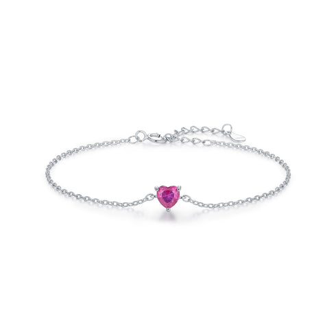 Pink Heart Zirconia Bracelet - Sterling Silver
