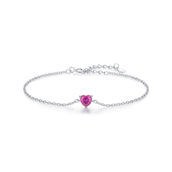 Pink Heart Zirconia Bracelet - Sterling Silver
