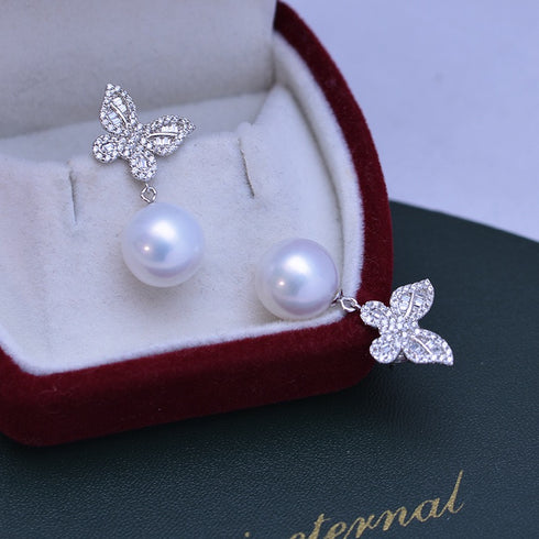 Butterfly Drop Pearl Earrings – Sterling Silver