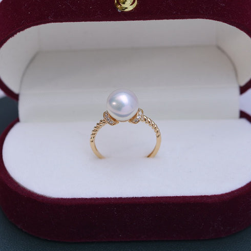 Twisted Band Freshwater Pearl Adjustable Ring – Sterling Silver