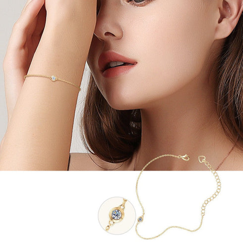 0.10 CT Classic One Round Cut Diamond Bracelet (Gold)