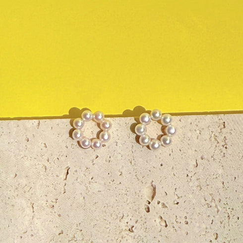Floral Mini Pearl Wreath Stud Earrings -18K Gold Vermeil
