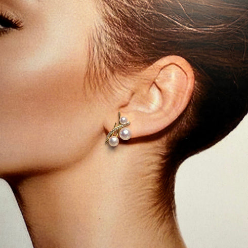 Tree Branch Pearl Zironia Earrings - 18K Gold Vermeil