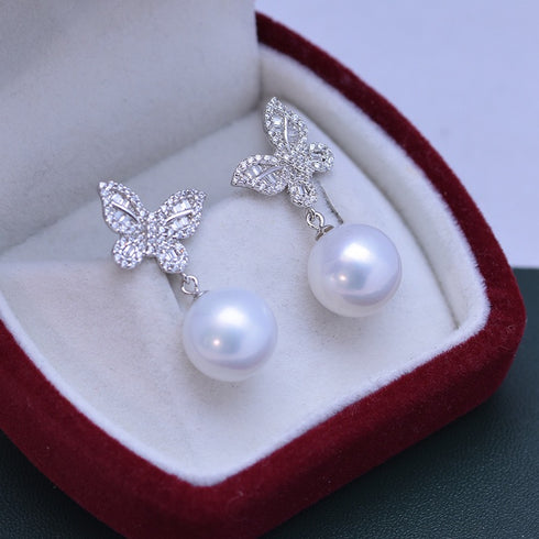 Butterfly Drop Pearl Earrings – Sterling Silver