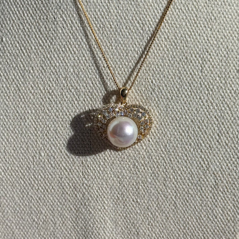 Radiant Zirconia Heart Pearl Pendant Necklace – Gold Vermeil