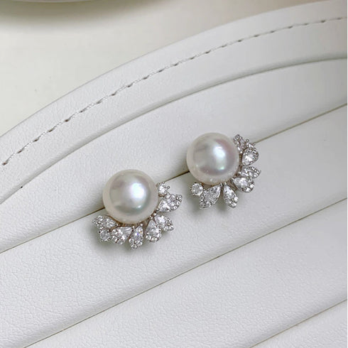 Radiant Halo Pearl Stud Earrings