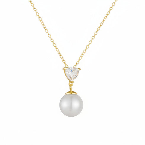 Heart CZ & Freshwater Pearl Pendant Necklace – Gold Vermeil on Sterling Silver