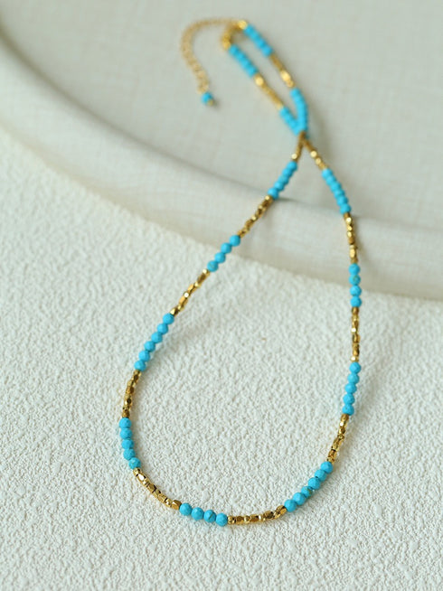 Turquoise Gold Beads Short Necklace / Bracelet - Coastal Elegance (Purchase Separately)