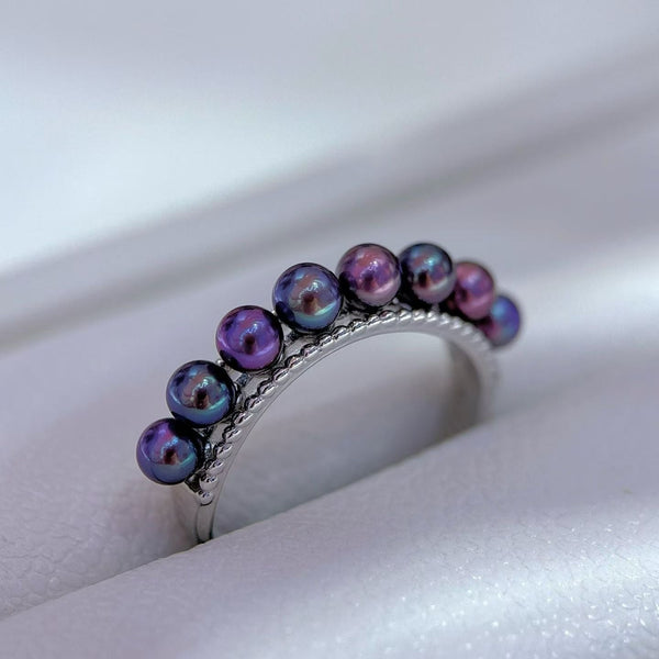 Purple Freshwater Pearl Beaded Open Ring - Sterling Silver