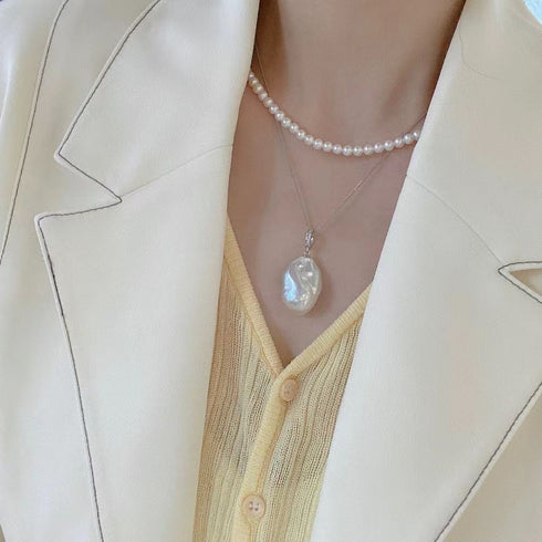 High Luster Baroque Pearl Pendant Necklace - Sterling Silver