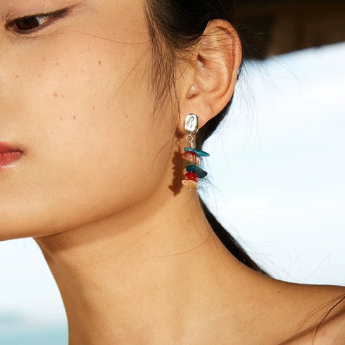Rainbow Irregular Gemstone Drop Earrings