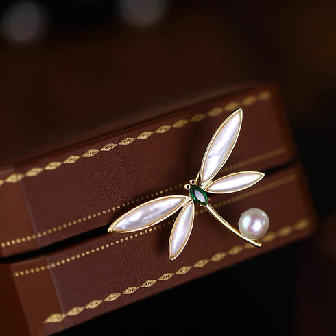 Dragonfly Pearl Brooch