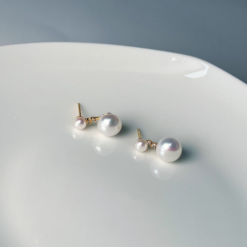 Elegant Dual Pearl Zirconia Stud Earrings - Gold Vermeil