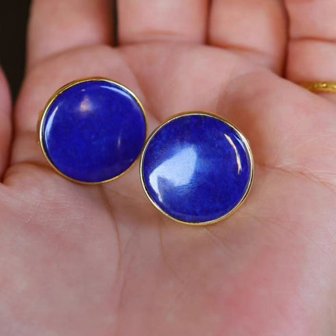 Lapis Lazuli Round Earrings – Gold Vermeil
