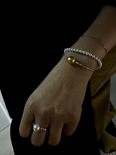 4-5mm Dainty Pearl Beaded  Bracelet - 18K Gold