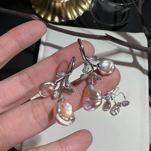 Petal Baroque Pearl Flower Hook Earrings - Sterling Silver