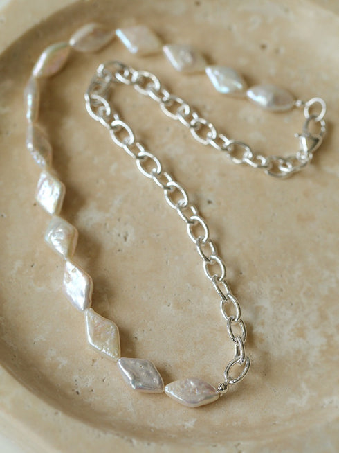 Rhombic Freshwater Baroque Pearl Gold Chain Necklace – Gold Plated