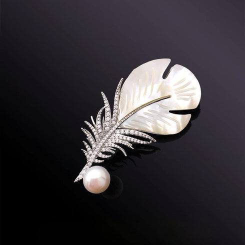 Feather Freshwater Pearl Brooch