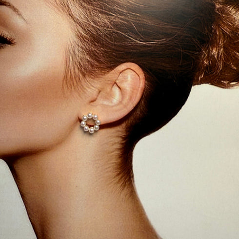 Floral Mini Pearl Wreath Stud Earrings -18K Gold Vermeil