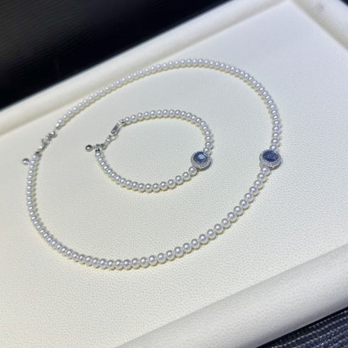 Mini Freshwater Pearl Blue Zirconia Necklace - Sterling Silver