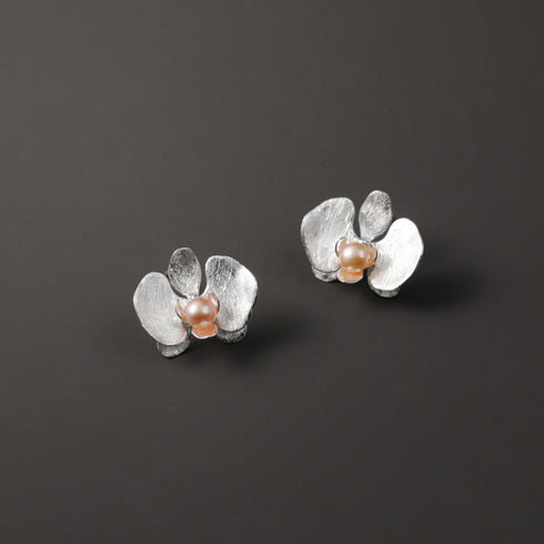 Butterfly Orchid Pearl Stud Earrings - Sterling Silver / Gold Vermeil