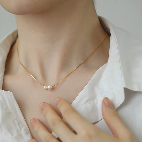 Dual Pearl Necklace - Gold Vermeil / Sterling Silver