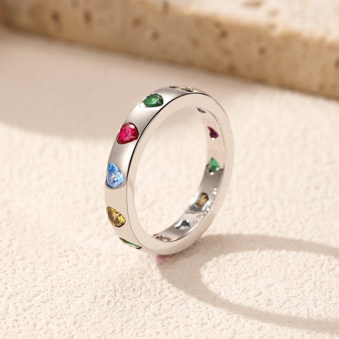 Rainbow Zirconia Heart Ring - Sterling Silver