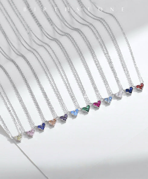 Colorful Birthstone Heart Pendant Necklace - Sterling Silver