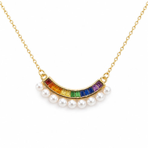 Freshwater Pearl Rainbow Zirconia Necklace