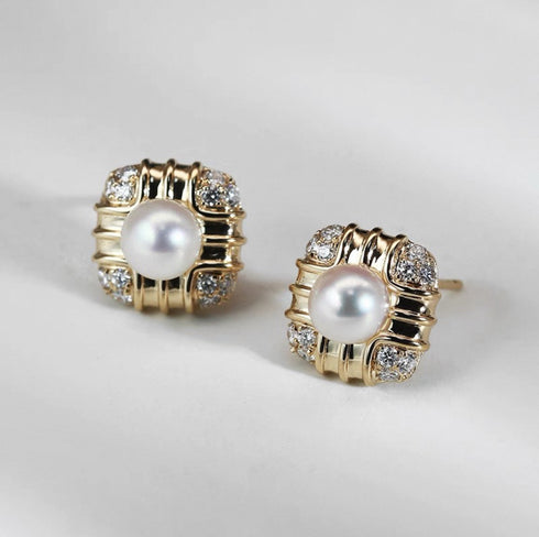 Akoya Pearl Square Stud Earrings – 18K Gold Vermeil / Sterling Silver