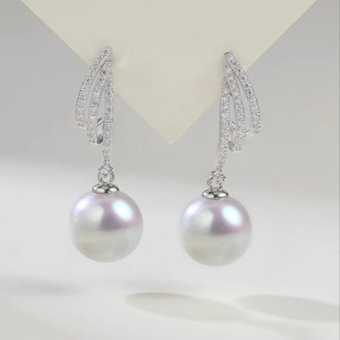 Elegant Pearl Drop Zirconia Stud Earrings - Sterling Silver