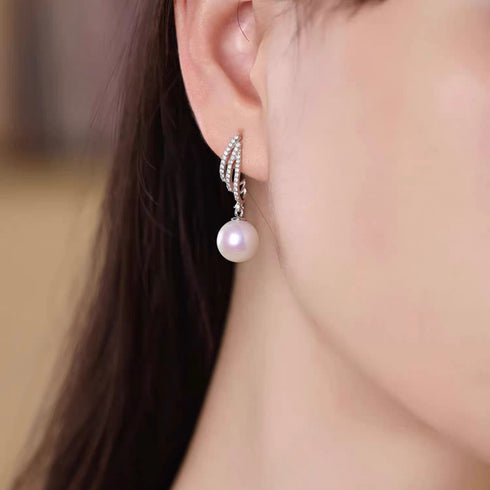 Elegant Pearl Drop Zirconia Stud Earrings - Sterling Silver