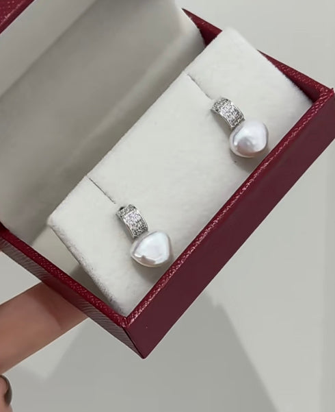 Cube Zirconia Baroque Pearl Stud Earrings