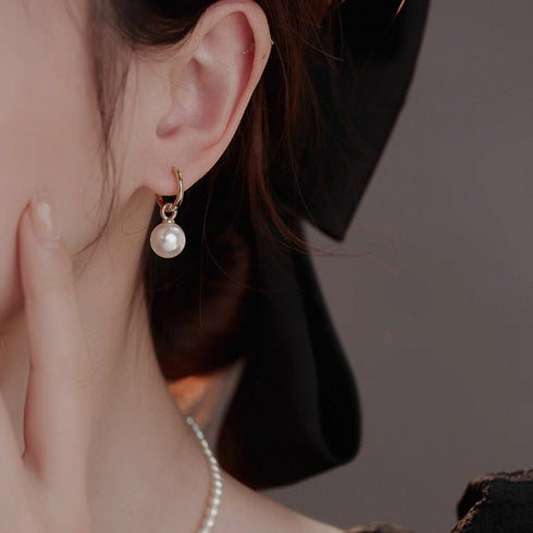 Power Edison Pearl Gold Hoop Earrings - White/ Purple Pearls with Versatile Design