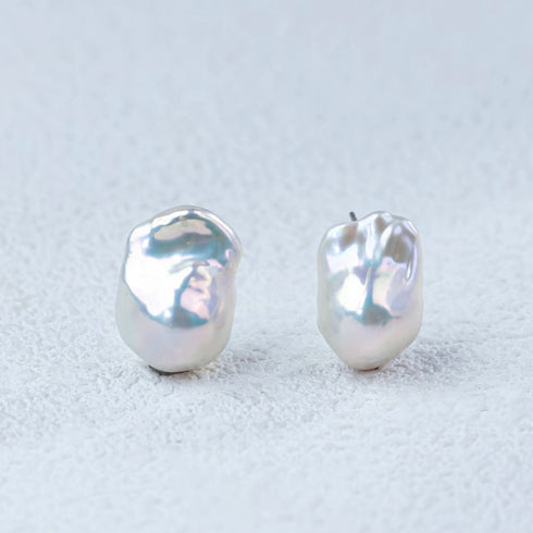 Bold Large Baroque Pearl Stud Earrings